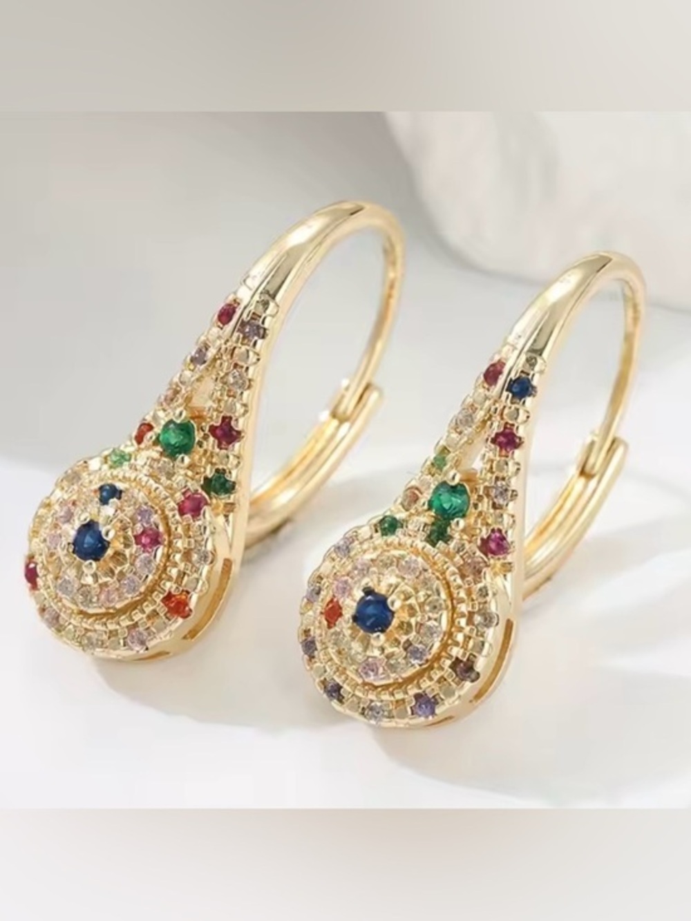New Multicolored Gem 18k Gold Earrings